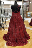 Load image into Gallery viewer, Sparkly Pink One Shoulder A Line Sequins Prom Dress