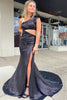 Load image into Gallery viewer, Mermaid One Shoulder Cut Out Black Sequins Long Prom Dress