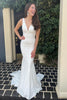 Load image into Gallery viewer, Mermaid Deep V Neck White Long Prom Dress with Beading