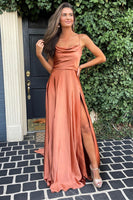 Load image into Gallery viewer, A Line Spaghetti Straps Blush Long Prom Dress with Split Front