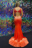 Load image into Gallery viewer, Mermaid Deep V Neck Orange Long Prom Dress with Beading