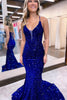Load image into Gallery viewer, Mermaid Spaghetti Straps Royal Blue Sequins Long Prom Dress with Sweep Train
