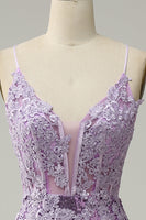Load image into Gallery viewer, Mermaid Spaghetti Straps Purple Long Prom Dress with Appliques