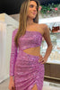 Load image into Gallery viewer, Purple One Shoulder Cut Out Mermaid Prom Dress