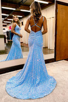 Load image into Gallery viewer, Sparkly Pink Mermaid Sequins Long Backless Prom Dress