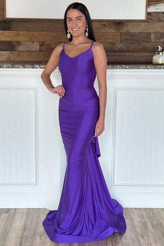 Purple Mermaid Long Prom Dress with Ruffles