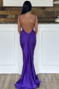 Purple Mermaid Long Prom Dress with Ruffles