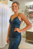 Load image into Gallery viewer, Sparkly Dark Green Mermaid Sequins Long Prom Dress with Lace-Up Back