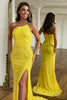 Load image into Gallery viewer, Sparkly Yellow Detachable Straps Mermaid Sequins Prom Dress with Slit