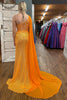 Load image into Gallery viewer, Sparkly Orange Corset One Shoulder Long Prom Dress with Deatchable Train