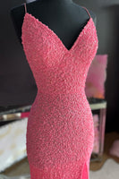 Load image into Gallery viewer, Sparkly Pink Mermaid Long Sequins Prom Dress with Slit
