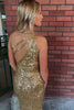 Load image into Gallery viewer, Sparkly Golden Sequins One Shoulder Long Prom Dress with Fringes