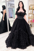 Load image into Gallery viewer, Tulle Strapless White Long Prom Dress