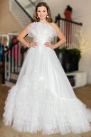 Load image into Gallery viewer, Tulle Strapless White Long Prom Dress