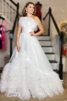 Load image into Gallery viewer, Tulle Strapless White Long Prom Dress