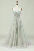 Load image into Gallery viewer, Sweetheart Beaded Light Green Long Prom Dress with Slit Front