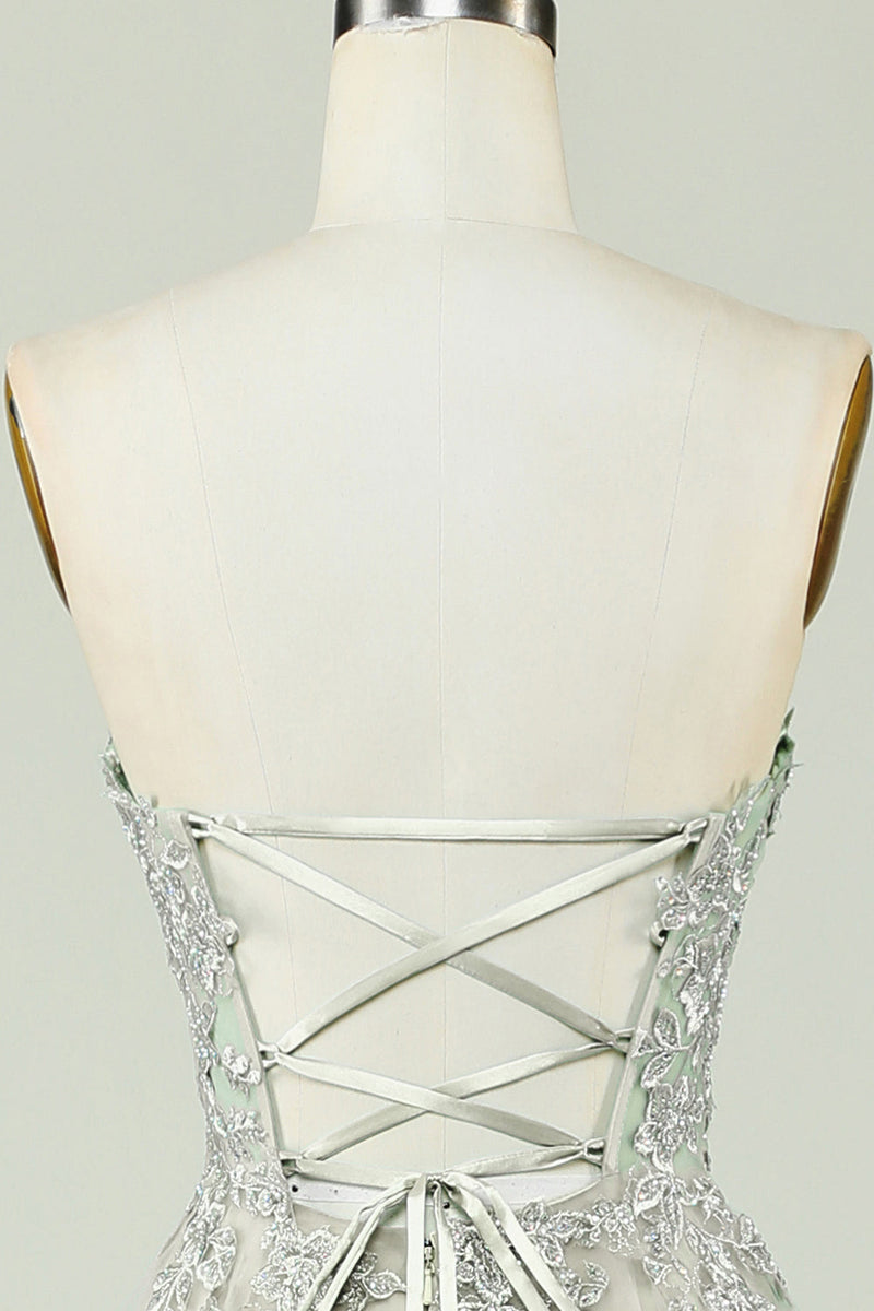 Load image into Gallery viewer, Sweetheart Beaded Light Green Long Prom Dress with Slit Front