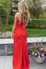 Load image into Gallery viewer, Mermaid Strapless Red Corset Prom Dress with Slit