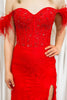Load image into Gallery viewer, Off the Shoulder Red Corset Prom Dress with Slit