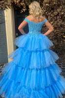 Load image into Gallery viewer, Blue High Low Homecoming Prom Dress with Lace
