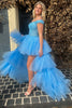 Load image into Gallery viewer, Blue High Low Homecoming Prom Dress with Lace