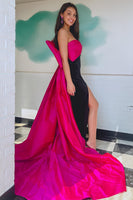 Load image into Gallery viewer, Black Patchwork Strapless Mermaid Long Prom Dress with Back Bowknot