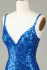Load image into Gallery viewer, Sheath Spaghetti Straps Peacockt Blue Sequins 1920s Dress with Tassel