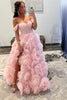 Load image into Gallery viewer, Princess A Line Off the Shoulder Pink Corset Prom Dress with Ruffles