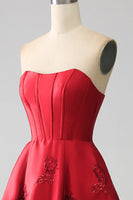 Load image into Gallery viewer, Elegant Princess A-Line Strapless Dark Red Long Prom Dress with 3D Flowers