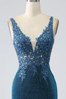 Load image into Gallery viewer, Glitter Dark Blue Mermaid Prom Dress with Beading