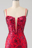Load image into Gallery viewer, Mermaid Dark Red Sequins Prom Dress with Slit