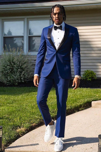 Slim Fit Peak Lapel One Button Blue Men's Prom Suits