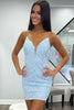 Load image into Gallery viewer, Blue Spaghetti Straps Bodycon Homecoming Dress With Appliques