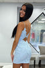 Load image into Gallery viewer, Blue Spaghetti Straps Bodycon Homecoming Dress With Appliques