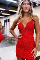 Load image into Gallery viewer, Blue Spaghetti Straps Bodycon Homecoming Dress With Appliques