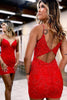 Load image into Gallery viewer, Blue Spaghetti Straps Bodycon Homecoming Dress With Appliques