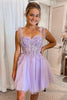 Load image into Gallery viewer, Purple Tulle Spaghetti Straps Homecoming Dress With Appliques
