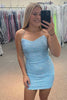 Load image into Gallery viewer, Light Blue Sparkly Sequins Bodycon Homecoming Dress With Lace-up Back