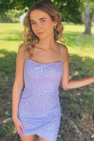 Load image into Gallery viewer, Lavender Sparkly Sequins Bodycon Homecoming Dress With Criss Cross Back
