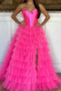 Load image into Gallery viewer, Black Corset Sweetheart A-Line Tiered Long Tulle Prom Dress with Slit