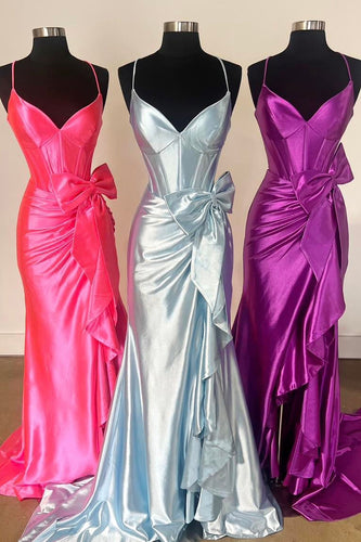Glitter Purple Mermaid Long Corset Prom Dress With Bowknot