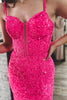 Load image into Gallery viewer, Sparkly Fuchsia Corset Sequins Long Mermaid Prom Dress with Slit