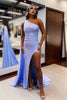 Load image into Gallery viewer, Sparkly Lilac One Shoulder Watteau Train Long Prom Dress with Slit