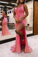 Load image into Gallery viewer, Sparkly Light Purple Lace-Up Back Sequins Long Prom Dress with Fringes