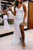 Load image into Gallery viewer, Sparkly Light Purple Lace-Up Back Sequins Long Prom Dress with Fringes