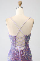 Load image into Gallery viewer, Sparkly Mermaid Light Purple Sequins Prom Dress with Slit