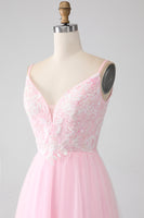 Load image into Gallery viewer, Light Pink A-Line Spaghetti Straps Prom Dress with Beading