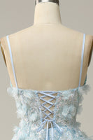 Load image into Gallery viewer, A Line Spaghetti Straps Sky Blue Prom Dress with Appliques