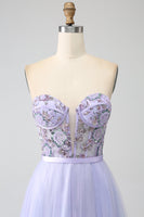 Load image into Gallery viewer, Lavender A Line Tulle Corset Prom Dress with Slit