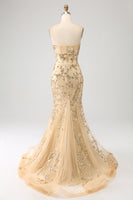 Load image into Gallery viewer, Mermaid Champagne Sparkly Corset Prom Dress
